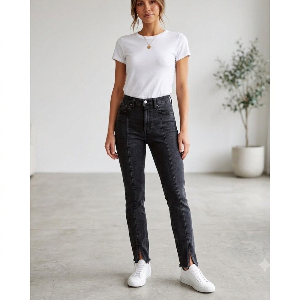 Abercrombie & Fitch Jeans Women 8R Black Skinny High Rise Front Seam Split Hem